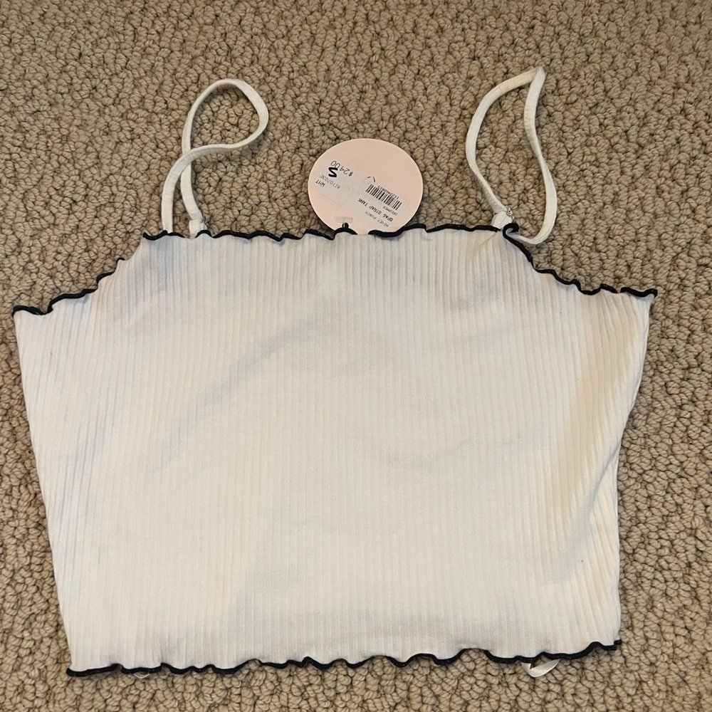 Wild Honey White Crop Tank with Black Trim